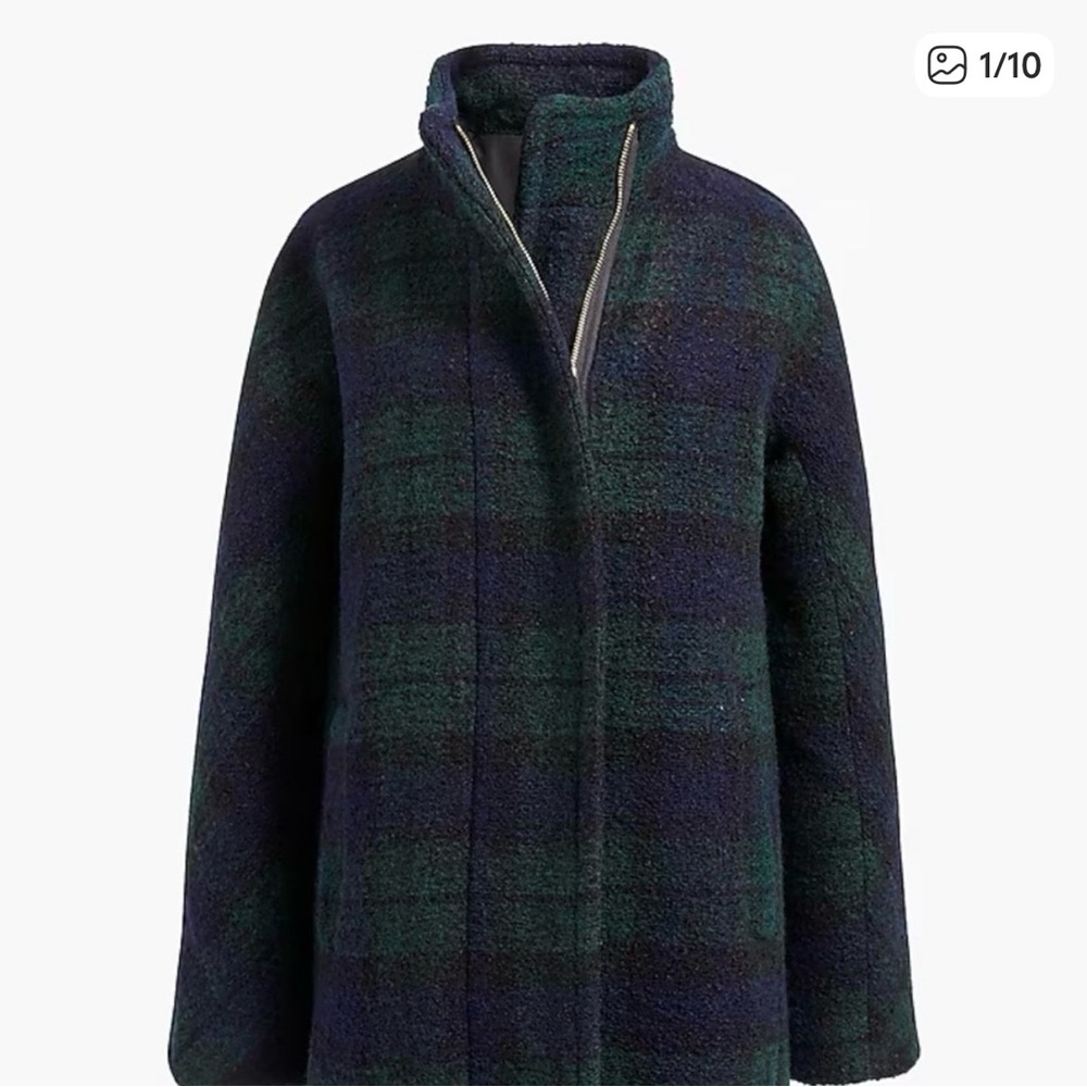 J. Crew Plaid Teddy Coat in Dark Green & Navy